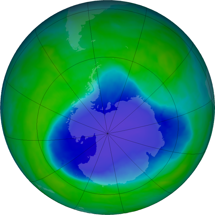 Antarctic ozone map for 05 December 2015